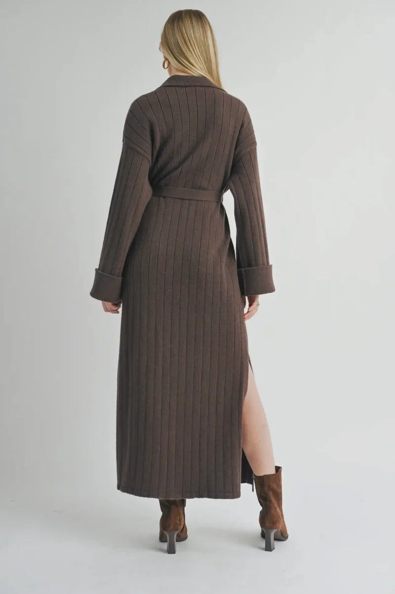 Sage the Label  Amber Waist Ties Sweater Dress Chocolate