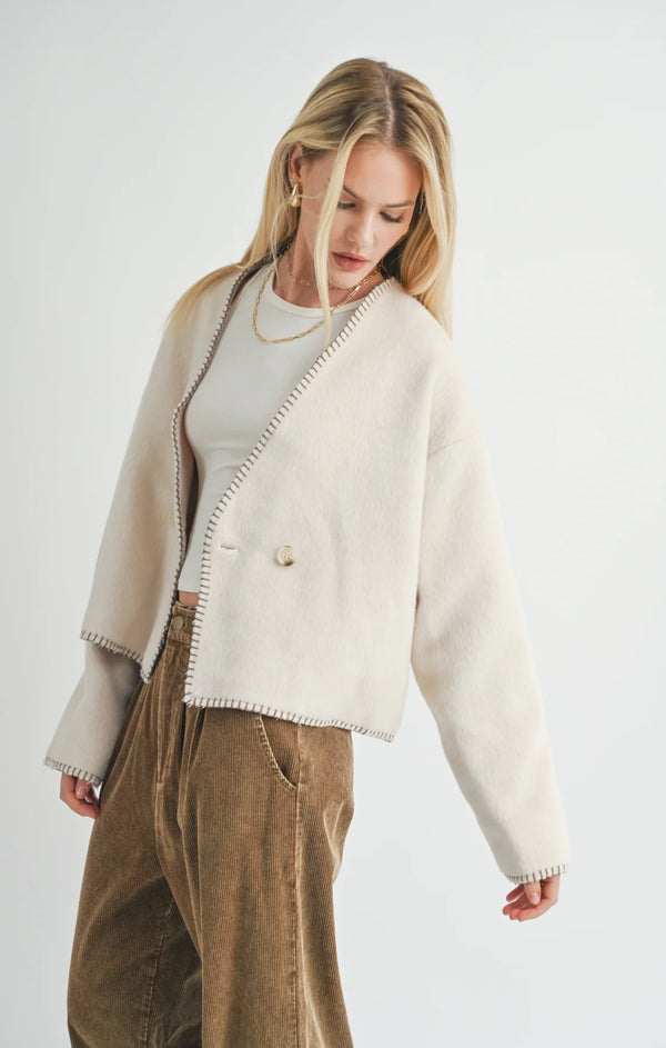 Sage the Label  Prestige Contrast Stitch Jacket Cream