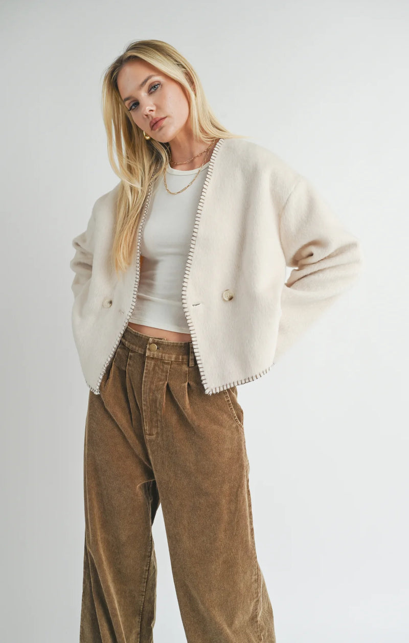 Sage the Label  Prestige Contrast Stitch Jacket Cream