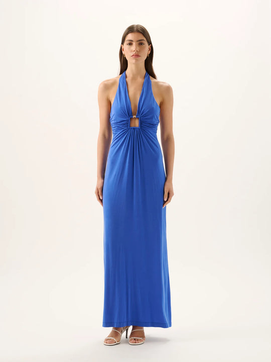 Roame Sawyer Cupro Halter Dress Lapis