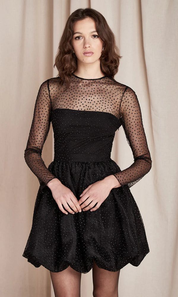Saylor Saoirse Dot Mesh + Crinkle Combo Mini Dress