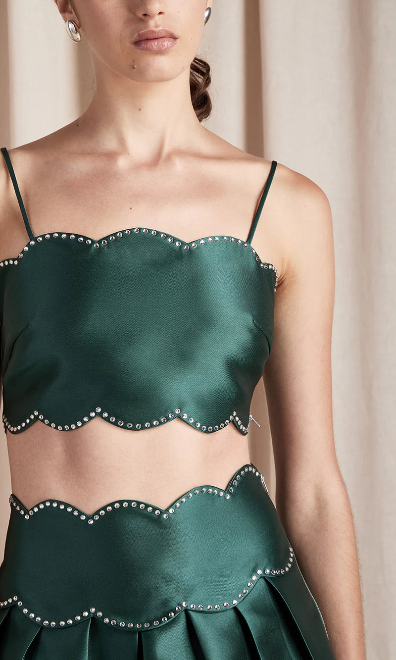 Saylor Tashi Scallop Rhinestone + Taffeta Midi Skirt Set