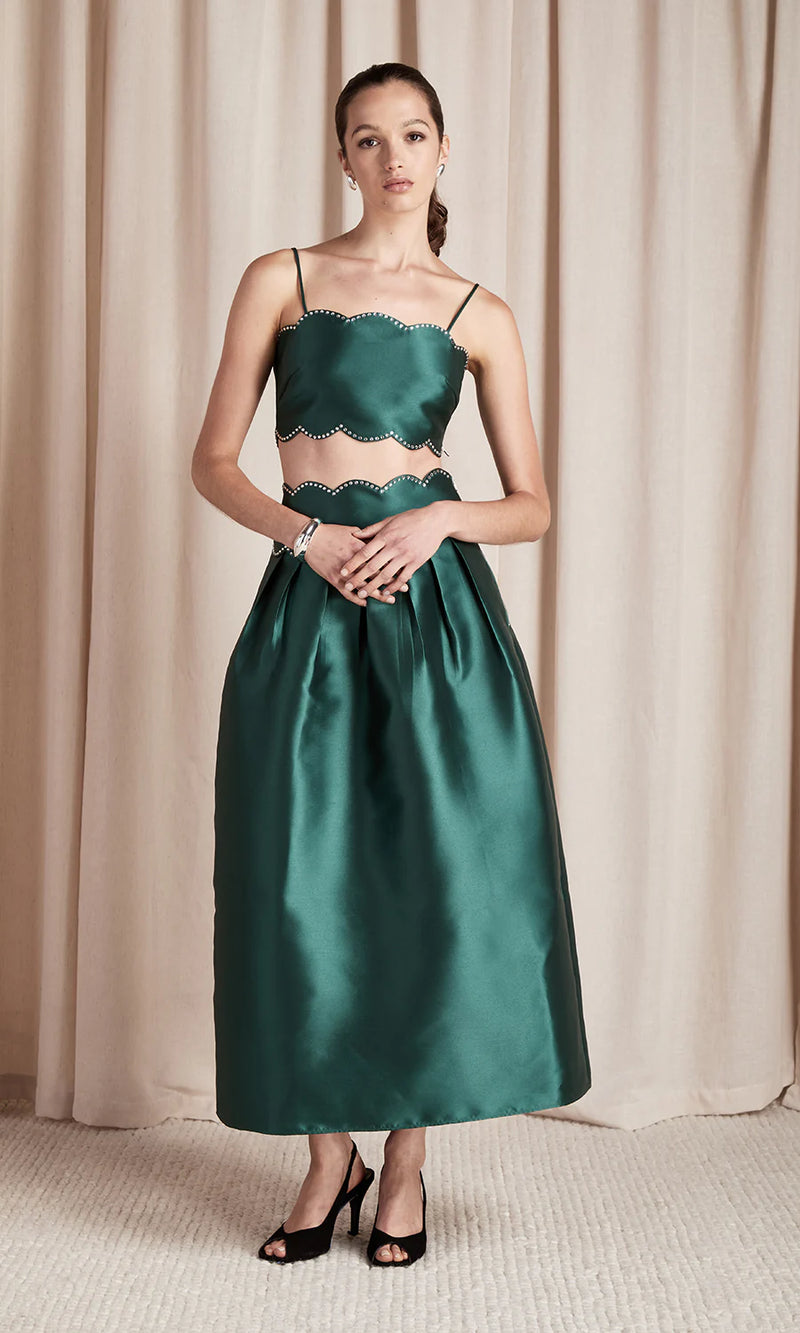 Saylor Tashi Scallop Rhinestone + Taffeta Midi Skirt Set