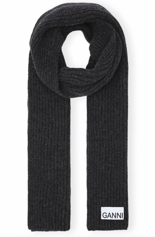 Ganni Light Structured Rib Knit Thin Scarf Phantom