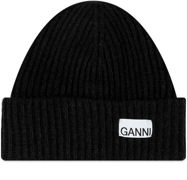 Ganni Structured Rib Beanie Black