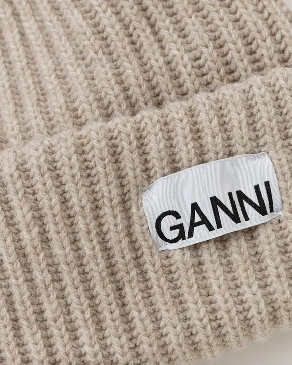 Ganni Structured Rib Beanie Brazilian Sand