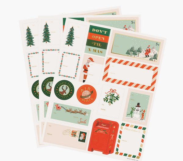 Rifle Paper Co. Pack of 3 Santa’s Workshop Stickers & Labels