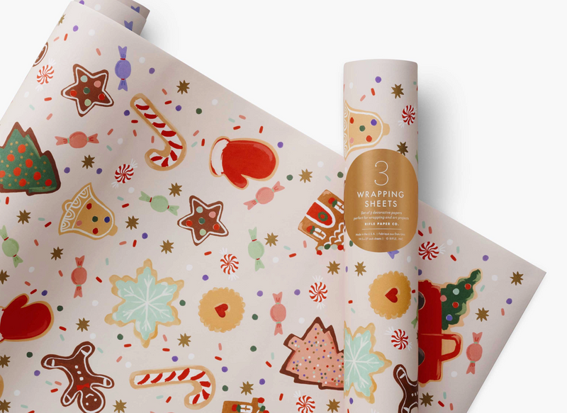 Rifle Paper Co. Roll of 3 Christmas Cookies Wrapping Sheets