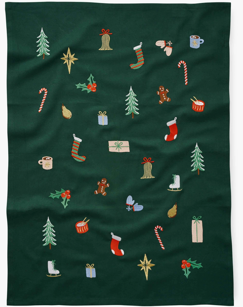 Rifle Paper Co. Signs of the Season Embroidered Tea Towel