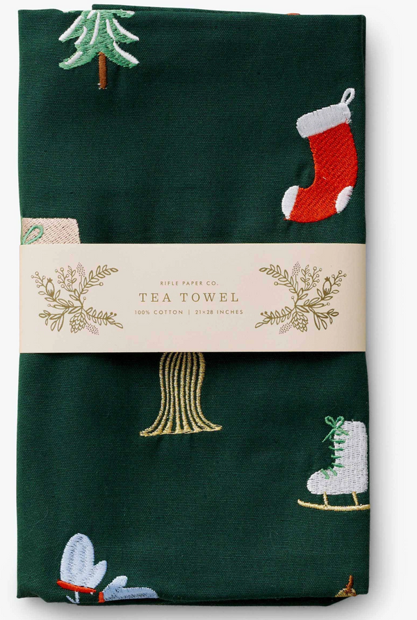 Rifle Paper Co. Signs of the Season Embroidered Tea Towel