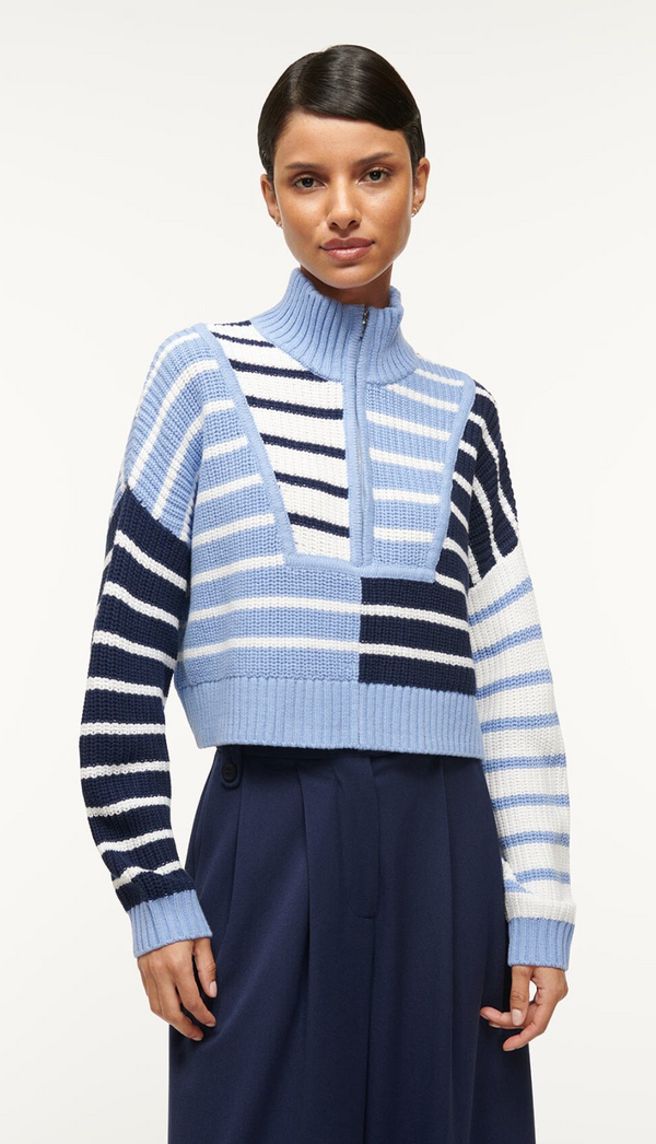 Staud Cropped Hampton Sweater Adriatic Stripe