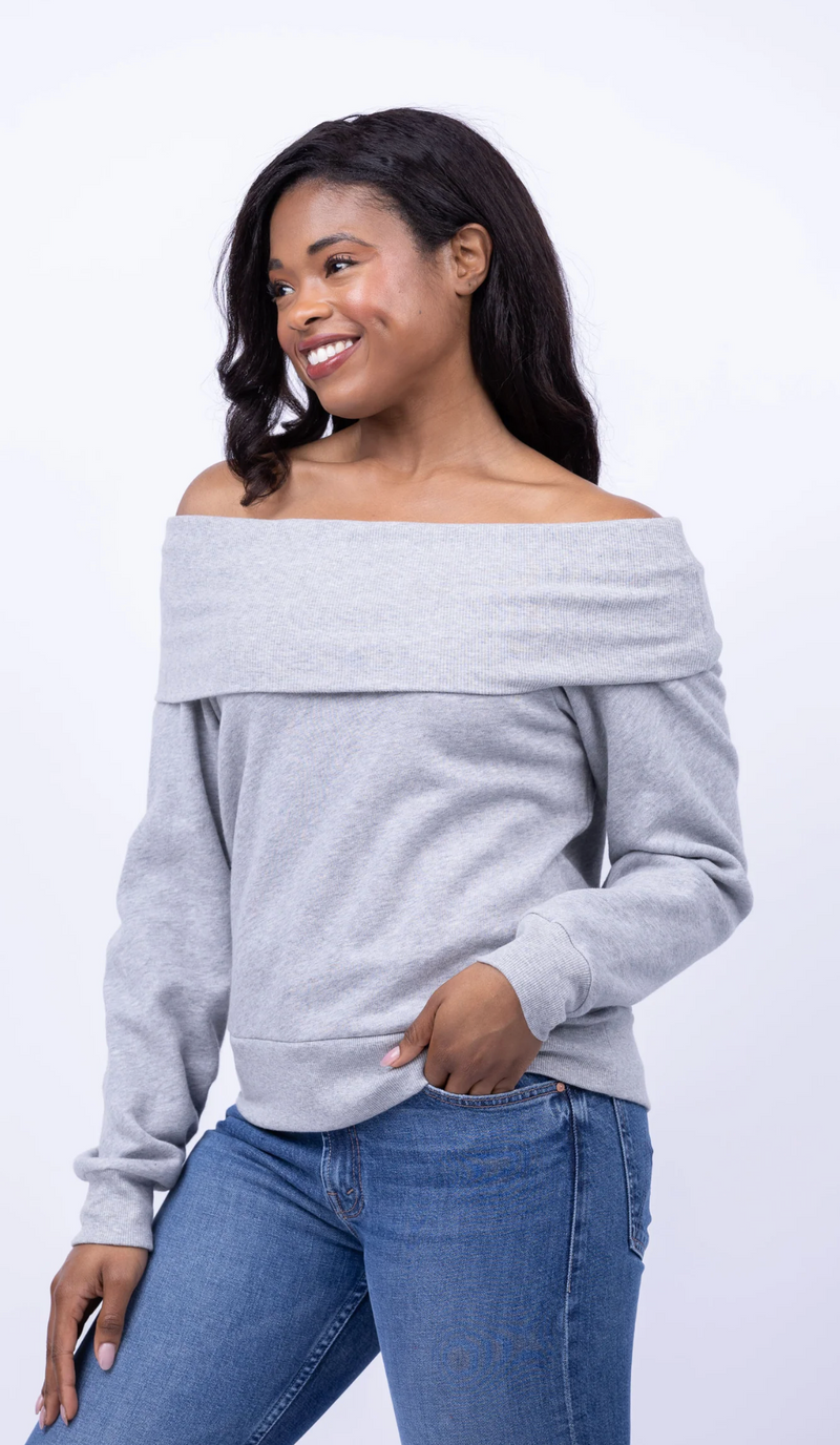 Nation LTD Barbie Off The Shoulder Heather Grey