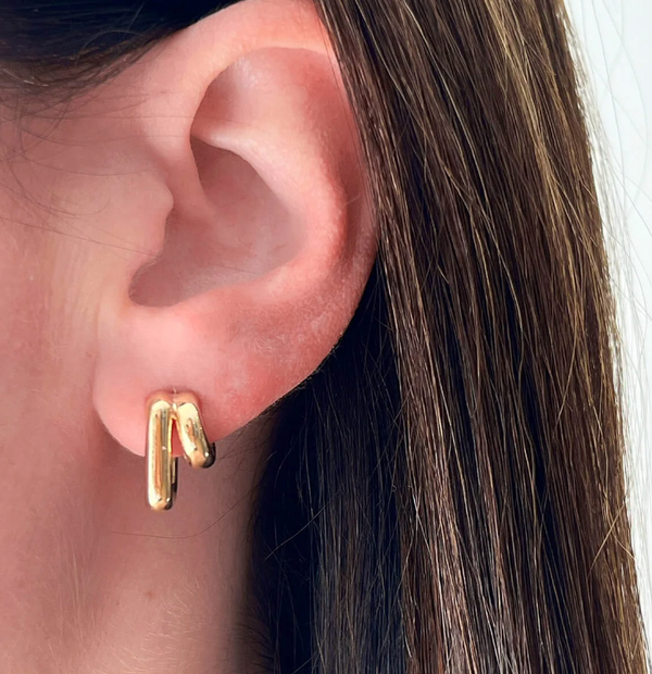 EF Collection Double Gold Jumbo Huggie Earring