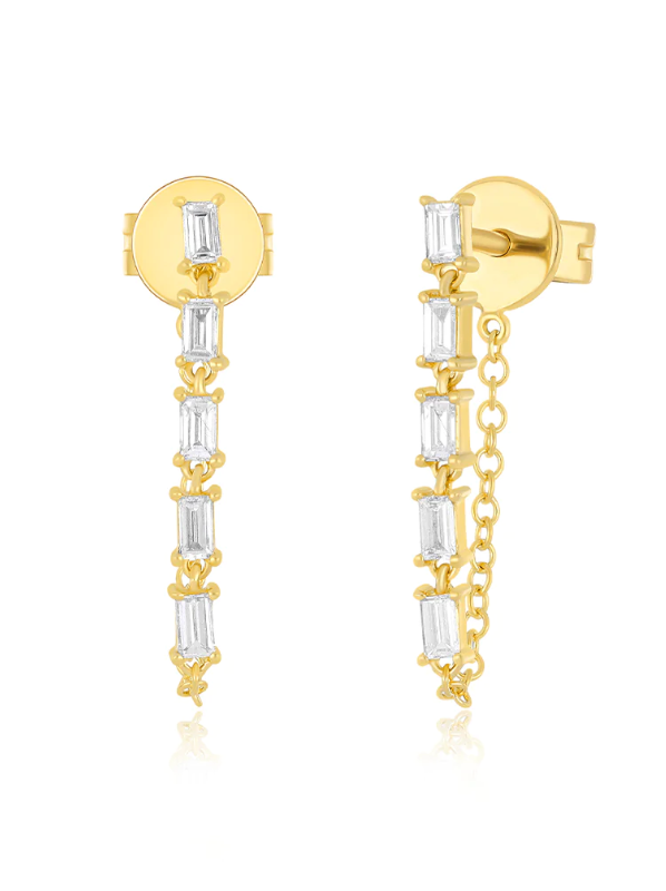 EF Collection Multi Diamond Baguette Chain Stud Earring