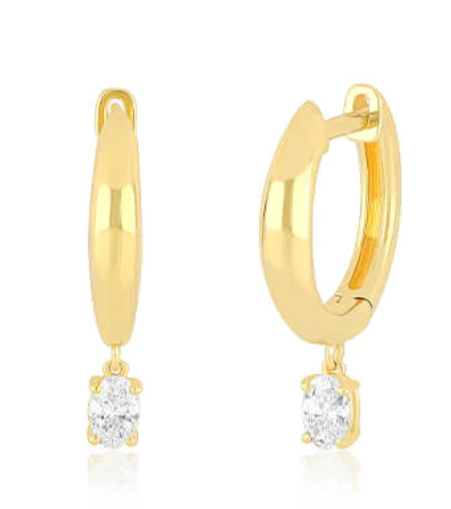 EF Collection Diamond Oval Drop Gold Dome Huggie Earring