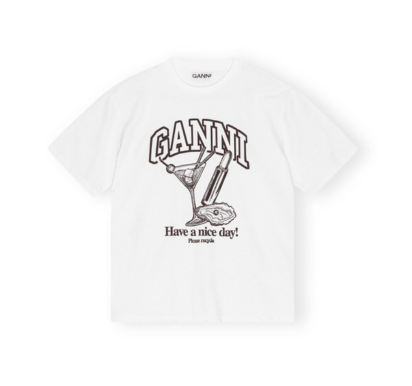 Ganni Future Heavy Cocktail Drop Shoulder T-shirt Bright White
