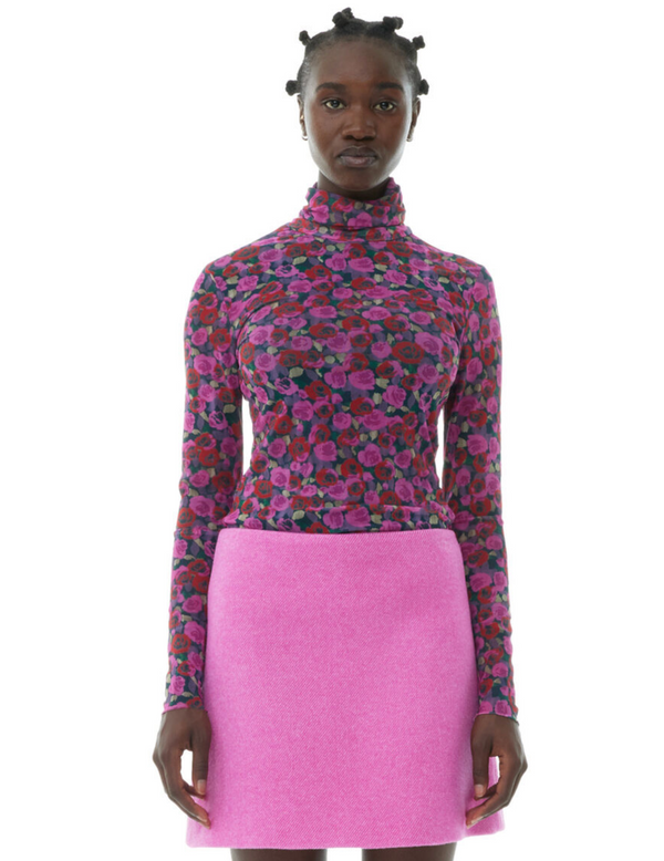 Ganni Twill Wool Suiting Mini Skirt Fiji Flower