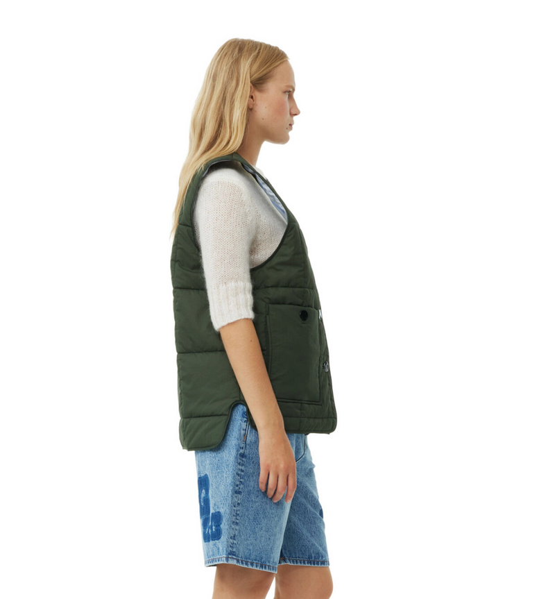 Ganni Quilt Boxy Vest Kombu Green