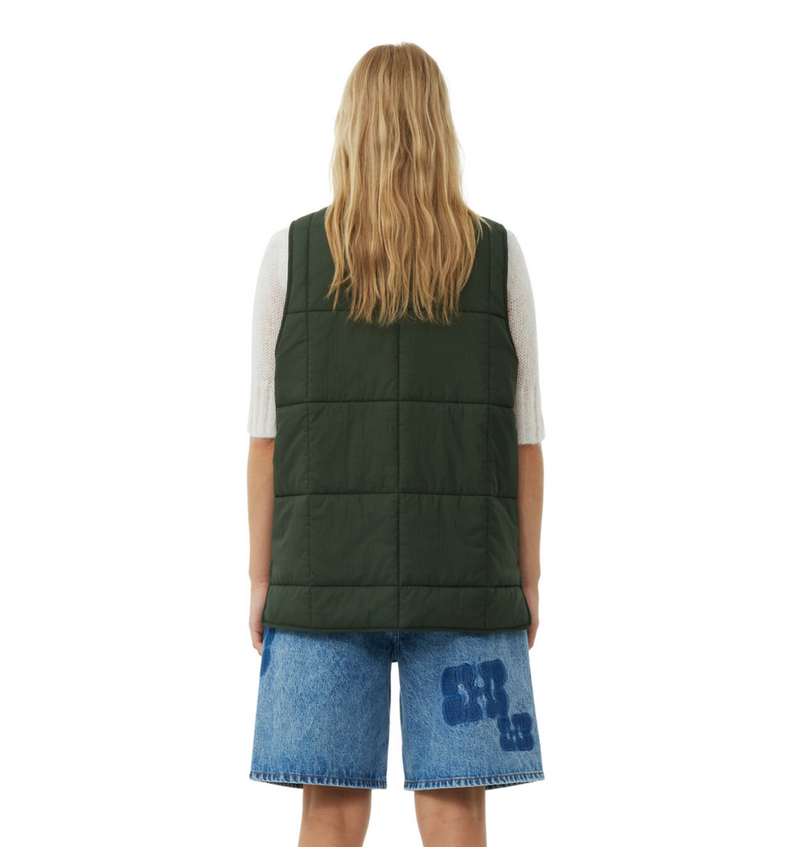 Ganni Quilt Boxy Vest Kombu Green