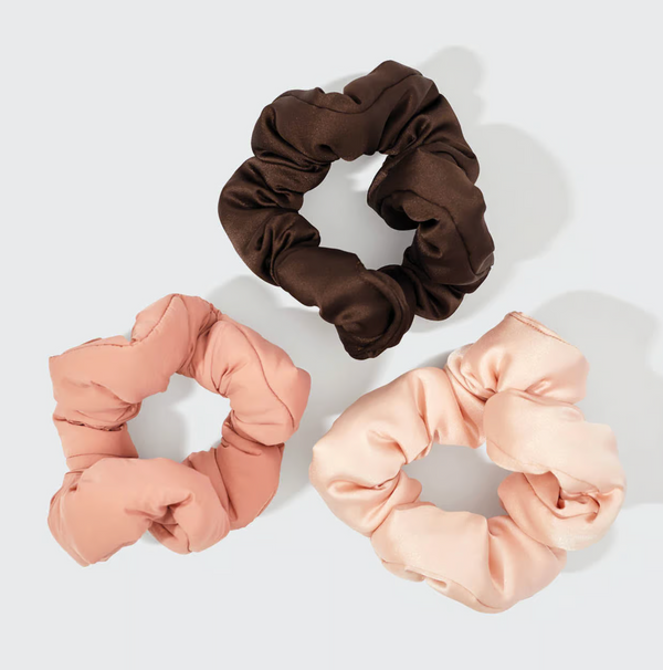 Kit.sch Recycled Fabric Puffy Scrunchies 3pc Set - Rosewood