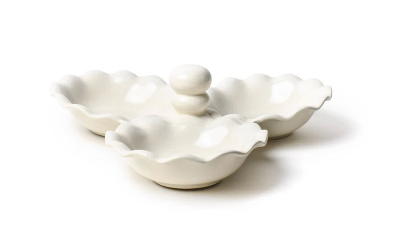 Coton Colors Signature White Ruffle Three Bowl Server