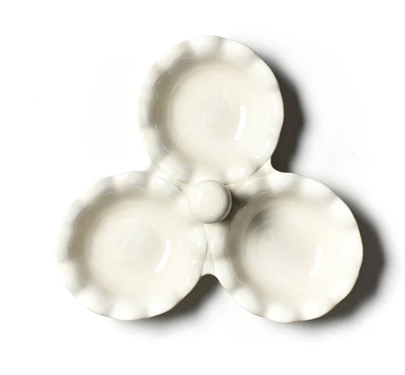 Coton Colors Signature White Ruffle Three Bowl Server