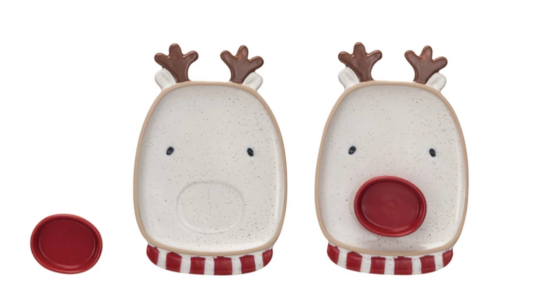 Stoneware Reindeer Shaped Platter w/ Dish, Set of 2 (Each One Will Vary)