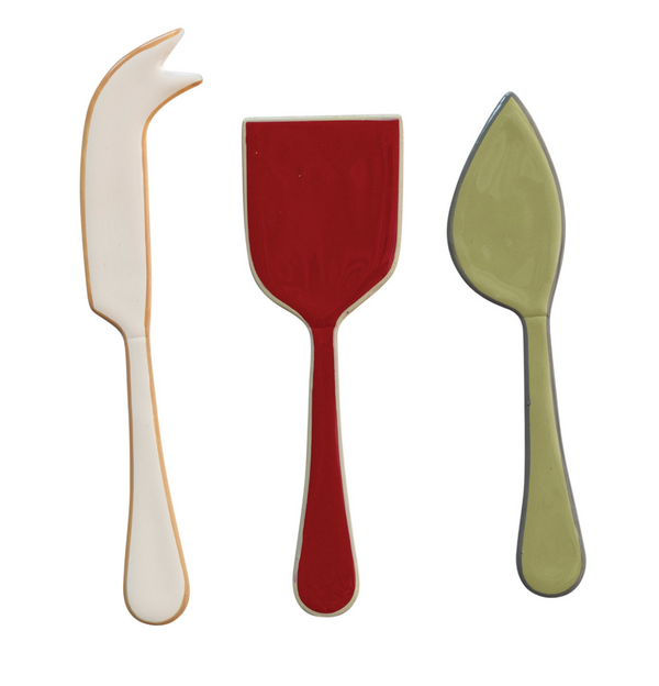 Enameled Stainless Steel Cheese Servers w/ Colored Edge, Set of 3