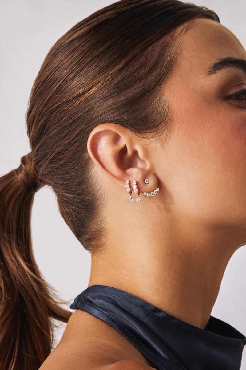 EF Collection Graduated Diamond Drop Mini Huggie Earrings