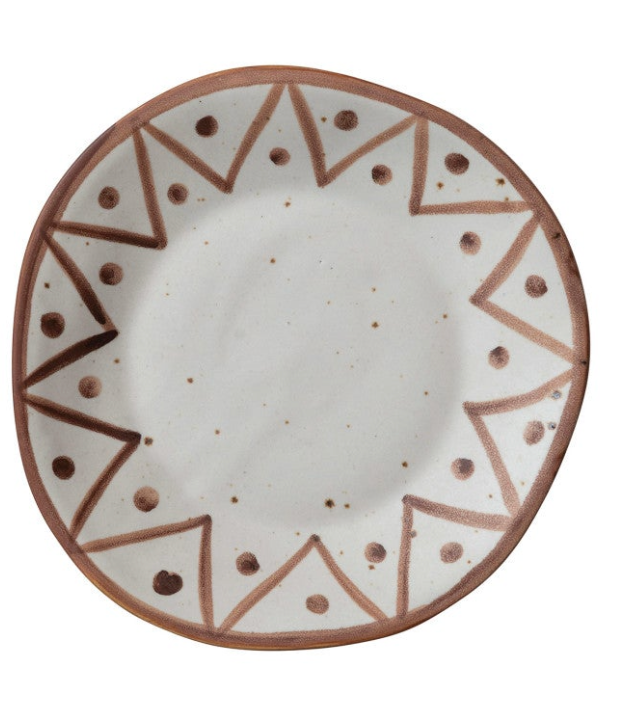 Hand-Painted Stoneware Plate w/ Design, Speckled