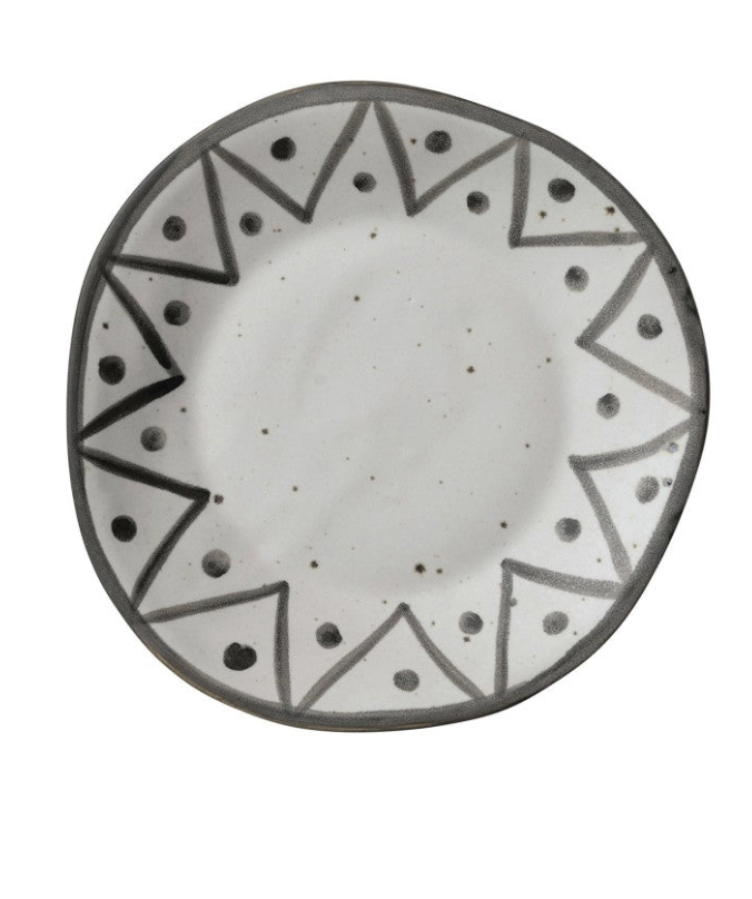 Hand-Painted Stoneware Plate w/ Design, Speckled
