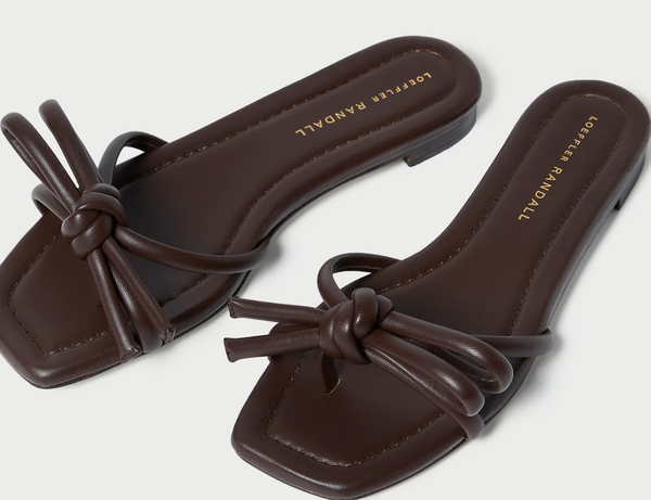 Loeffler Randall Hadley Leather Bow Flat Sandal Chocolate