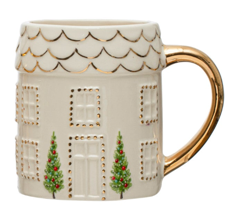16 oz. Hand-Painted Stoneware House Mug w/ Gold Electroplating, Multi Color