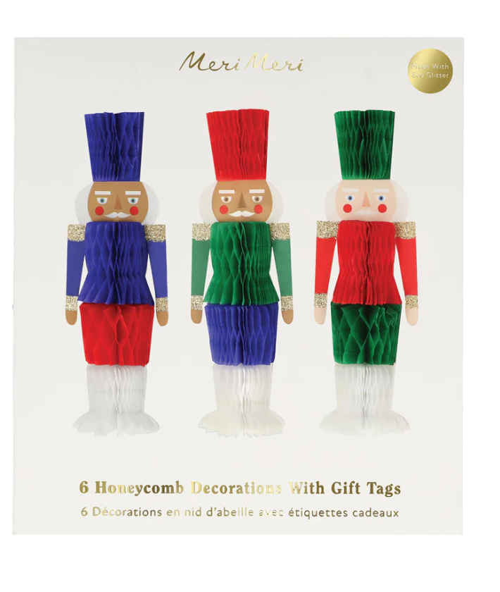 Meri Meri Honeycomb Nutcracker Hanging Decoration Tags
