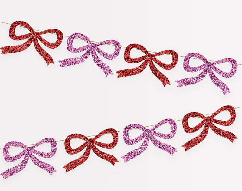 Meri Meri Red & Pink Glitter Bow Garland