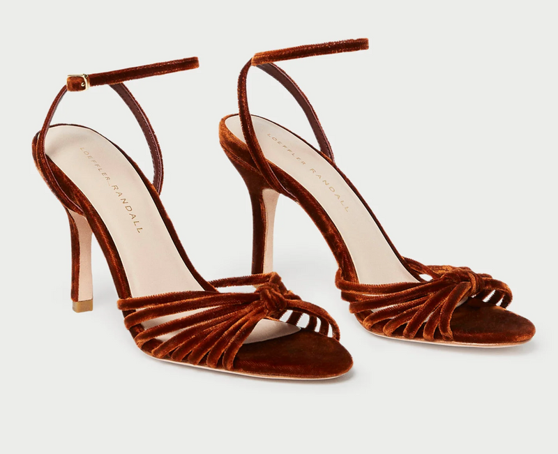 Loeffler Randall Ada Leather Knot High Heel Sandal With Ankle Strap Sienna
