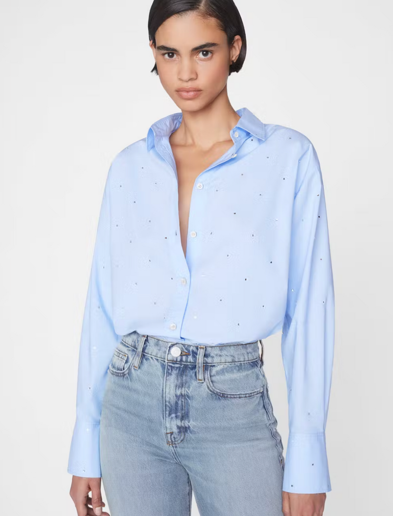 Frame The Oversized Rhinestone Shirt Chambray