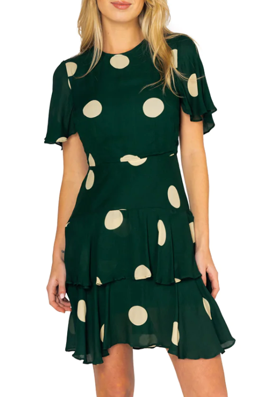 Faithfull the Brand Mon Cheri Mini Dress Veia Polka Dot Forest