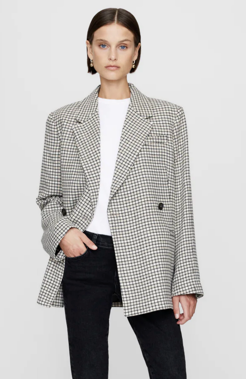 Anine Bing Kaia Blazer - Cream And Tan Check