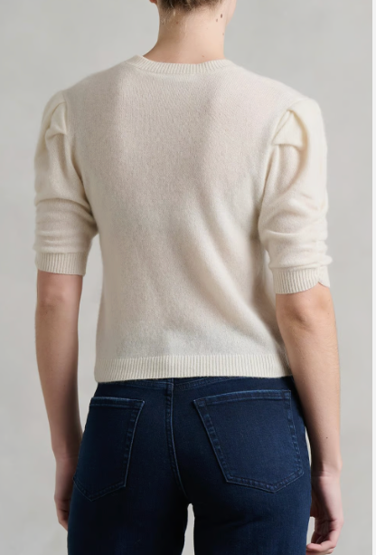 Frame Ruched Sleeve Cashmere Sweater Cream