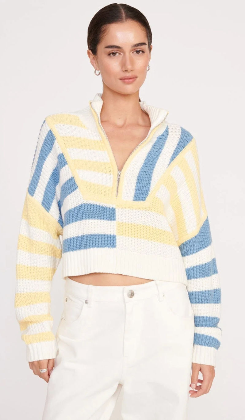 Staud Cropped Hampton Sweater Buttercup Seashore Stripe