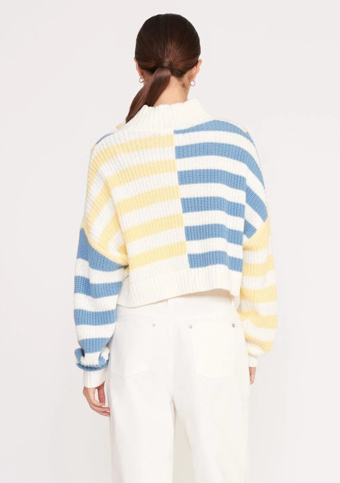 Staud Cropped Hampton Sweater Buttercup Seashore Stripe