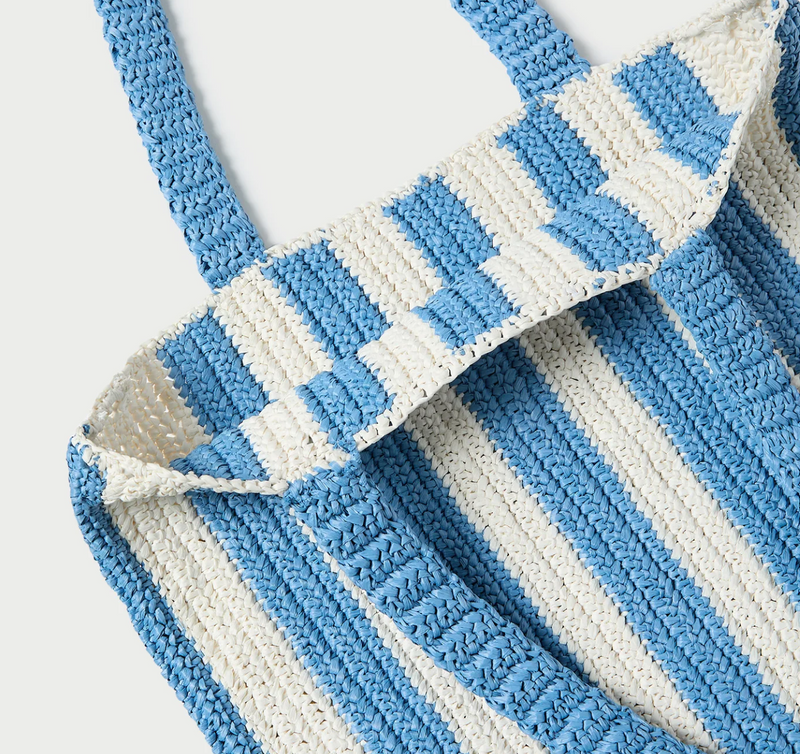Loeffler Randall Orion Crochet Raffia Book Tote Light Blue/White Stripe