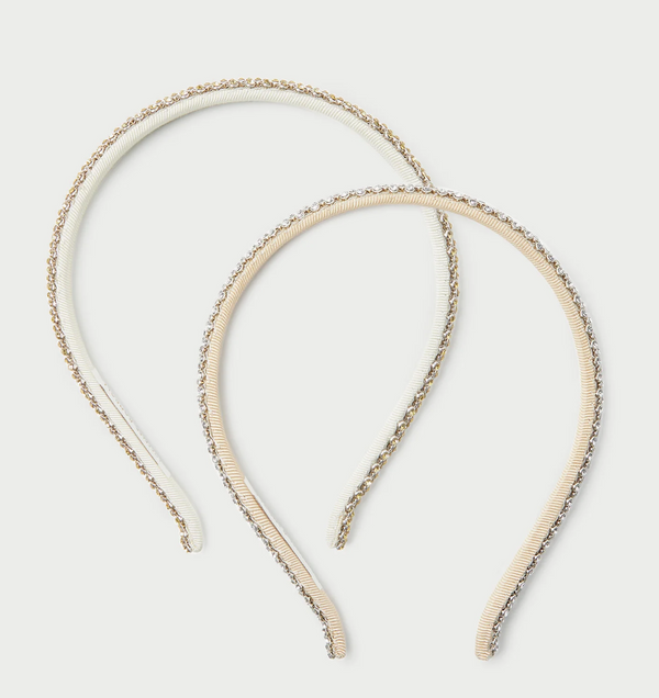 Loeffler Randall Anya Diamante Skinny Headband Set Gold/Hay
