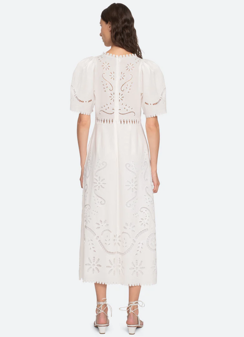 Sea NY Liat Embroidery Short Sleeve Dress White