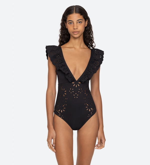 Sea NY Liat Embroidery Flutter Sleeve One Piece Black