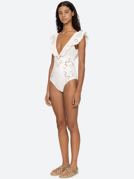 Sea NY Liat Embroidery Flutter Sleeve One Piece White