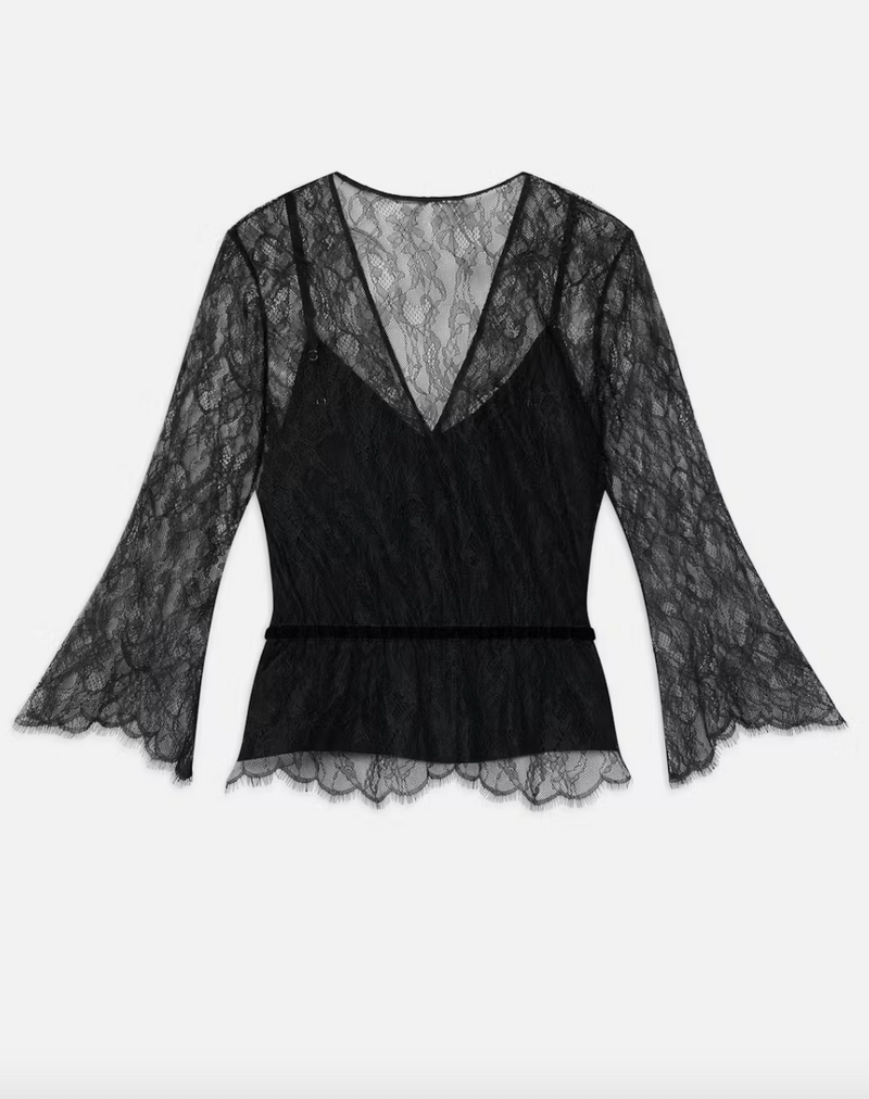 Frame Lace V-Neck Blouse Black