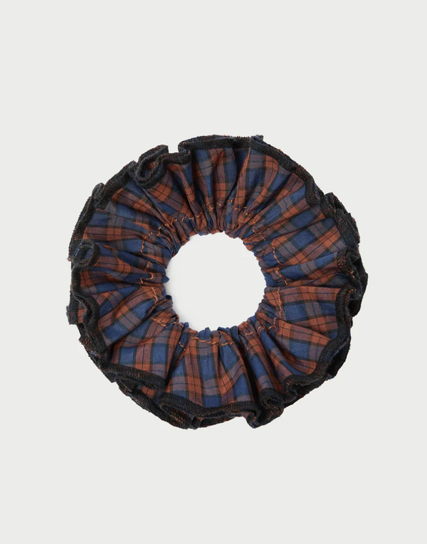 Loeffler Randall Felice Navy/Rust Plaid Scrunchie