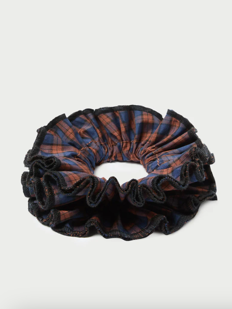 Loeffler Randall Felice Navy/Rust Plaid Scrunchie